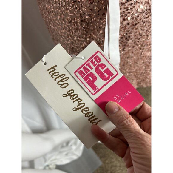 PromGirl Sequin dress, Rose Pink, Laceup Back, Size 14, NWT - Picture 5 of 7